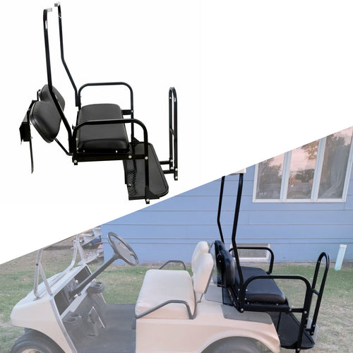 HECASA Rear Golf Cart Seat for 1982-2000.5 Club Car DS Flip Folding Rear Back Seat Kit W/ Grab Bar & Roof Support