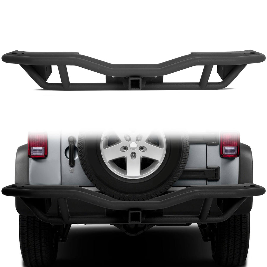 YIKATOO® Black Textured Rear Bumper Guard for 2007-2018 Jeep Wrangler JK - junior