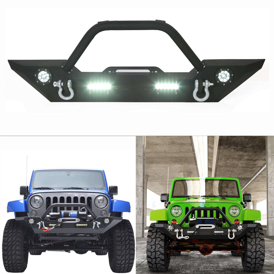 YIKATOO® Front Bumper for 2007-2018 Jeep Wrangler JK,with LED Lights -  junior