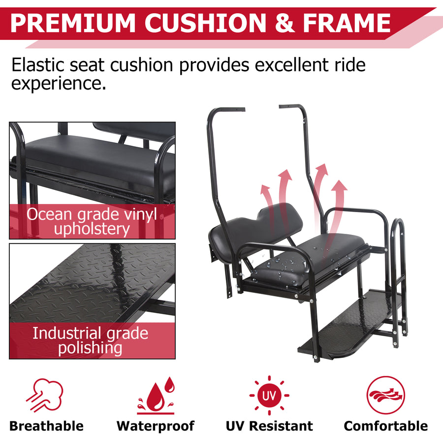 HECASA Rear Golf Cart Seat for 1982-2000.5 Club Car DS Flip Folding Rear Back Seat Kit W/ Grab Bar & Roof Support