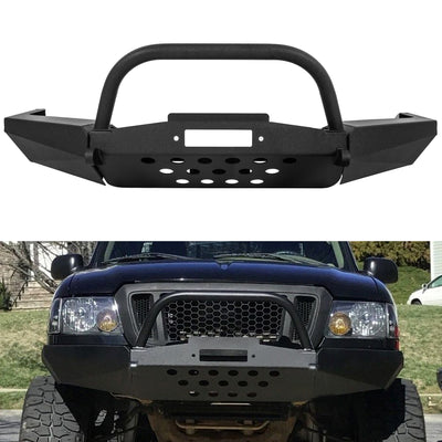 HECASA Front Bumper for 1998-2011 Ford Ranger W/ Winch Plate Modular Bull Bar D-Ring Mounts