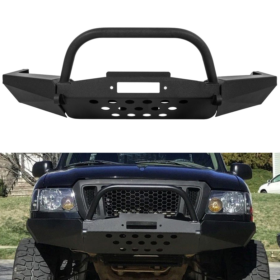 HECASA Front Bumper for 1998-2011 Ford Ranger W/ Winch Plate Modular Bull Bar D-Ring Mounts