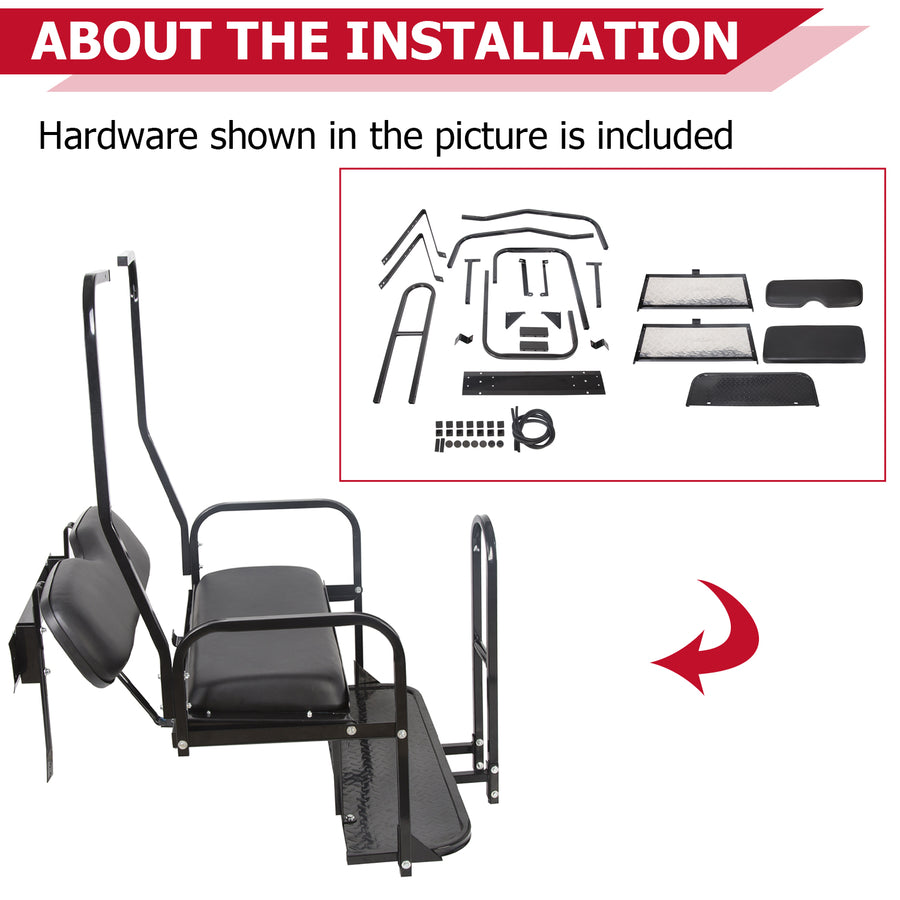 HECASA Rear Golf Cart Seat for 1982-2000.5 Club Car DS Flip Folding Rear Back Seat Kit W/ Grab Bar & Roof Support