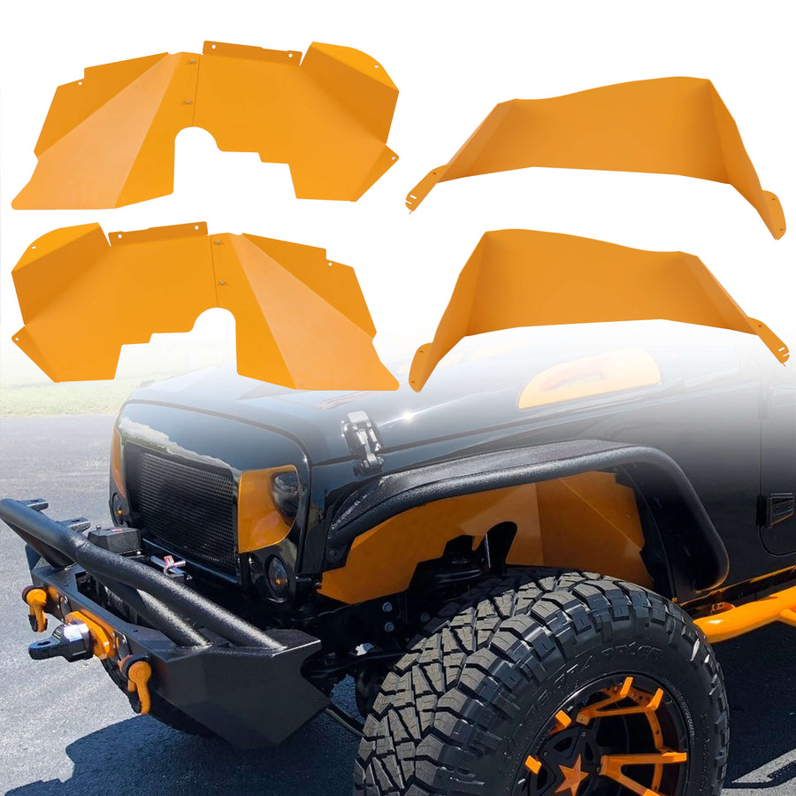 YIKATOO® Front & Rear Inner Fender Liners Sheet Compatible with 2007-2018 Jeep Wrangler JK Yellow Splash Guards High Strength Simple Style -junior