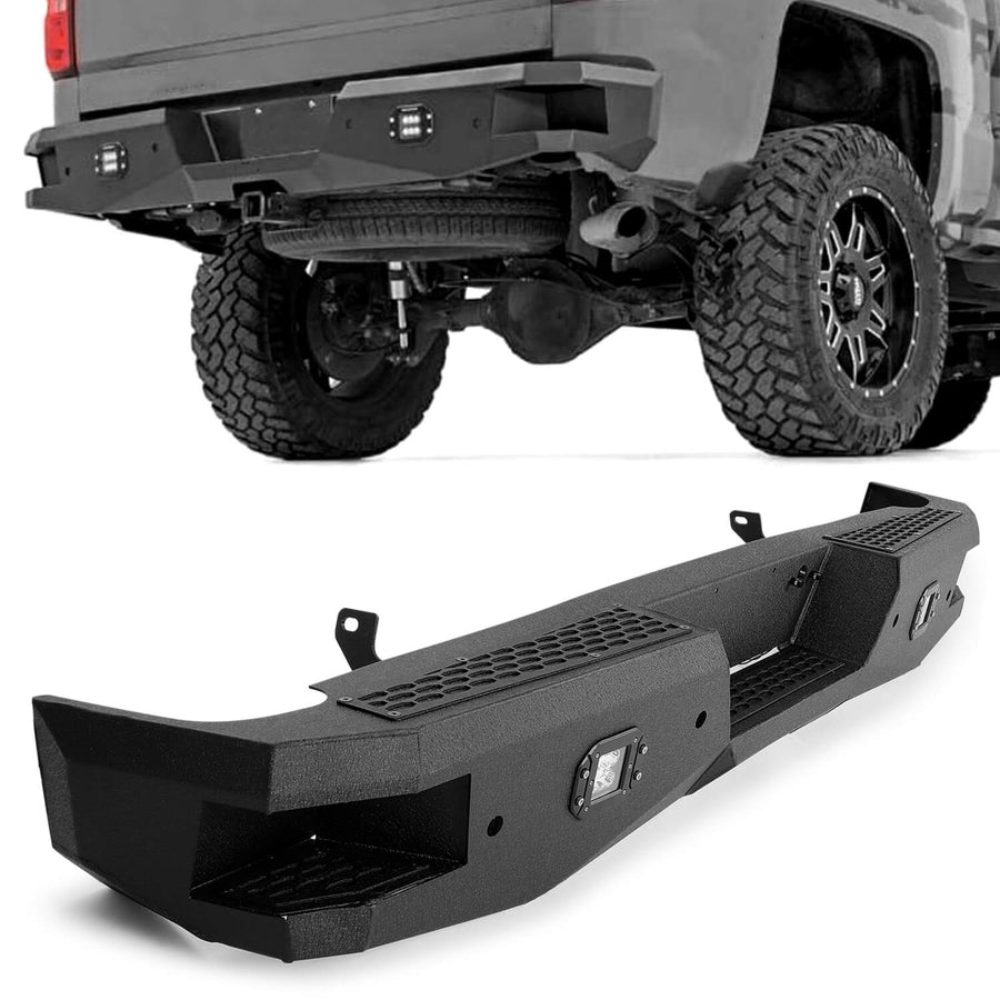 YIKATOO® Heavy-Duty Rear Bumper Black For Chevy Silverado and GMC Sierra 1500 2007-2018 -junior