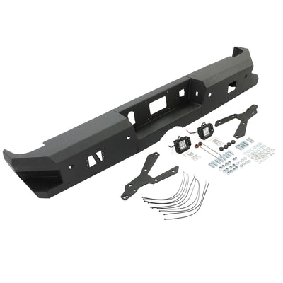 YIKATOO® Off-Road Rear Bumper Heavy-duty Steel Compatible with 2014-2019 Chevy Silverado GMC Sierra 1500 2500 HD 3500 HD with 2 LED -junior