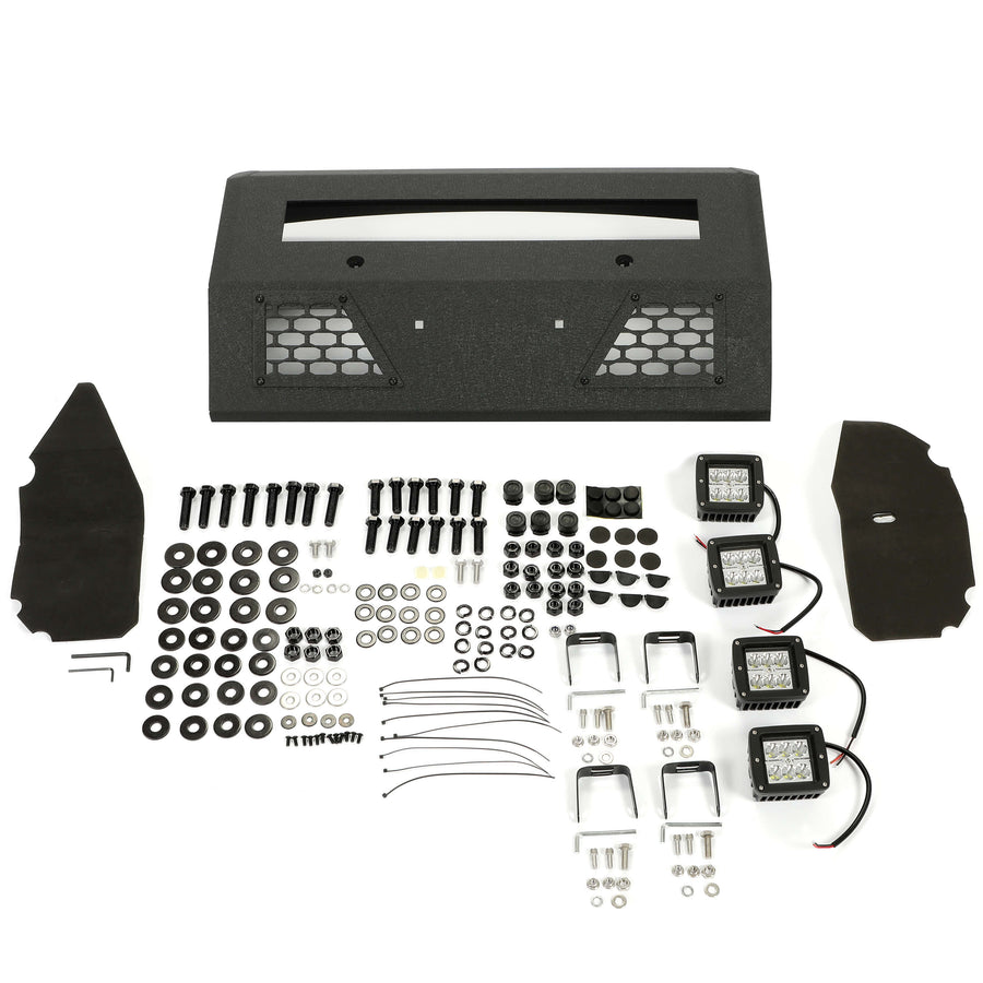 YIKATOO® Front Bumper Off-road 3-Piece Modular Compatible with 2010-2018 Dodge Ram 2500 3500 with 4 LED Lights Powder Coated Steel Textured Black -junior