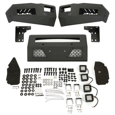 YIKATOO® Front Bumper Off-road 3-Piece Modular Compatible with 2010-2018 Dodge Ram 2500 3500 with 4 LED Lights Powder Coated Steel Textured Black -junior