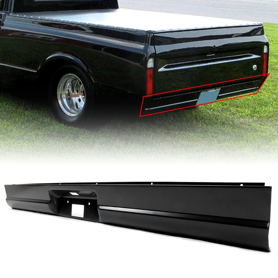YIKATOO® Steel Rear Roll Pan Bumper W/ License Light Compatible With 1967-1972 Chevy C10 Pickup Fleetside -junior