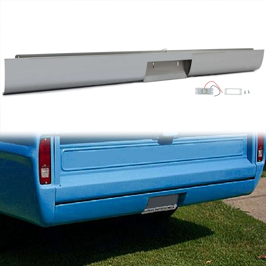 YIKATOO® Steel Roll Pan Rollpan Bumper Compatible with 1967-1972 Ford F100 Fleetside w/License Plate Hole&Light -junior