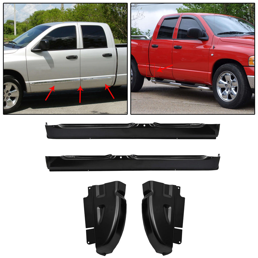 YIKATOO® 4Pcs Quad Cab Rocker Panel & Cab Corner Set OE Style FOR 2002-2009 Dodge Ram -junior