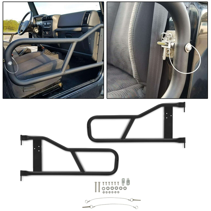 YIKATOO® Pair Tubular Door Tube Doors Compatible with 1987-2006 Jeep Wrangler TJ YJ Black Steel Off-road Style -junior