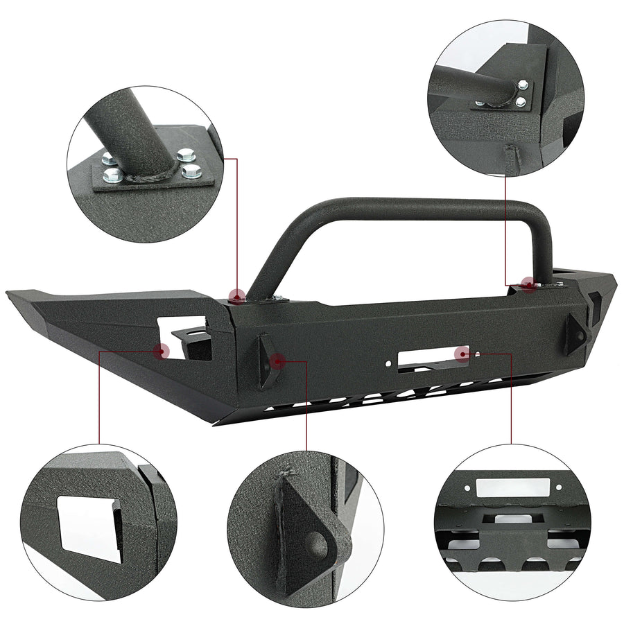 YIKATOO® Front Bumper Textured Black Steel W/ Bull Bar For 1997-2004 Dodge Dakota Durango -junior