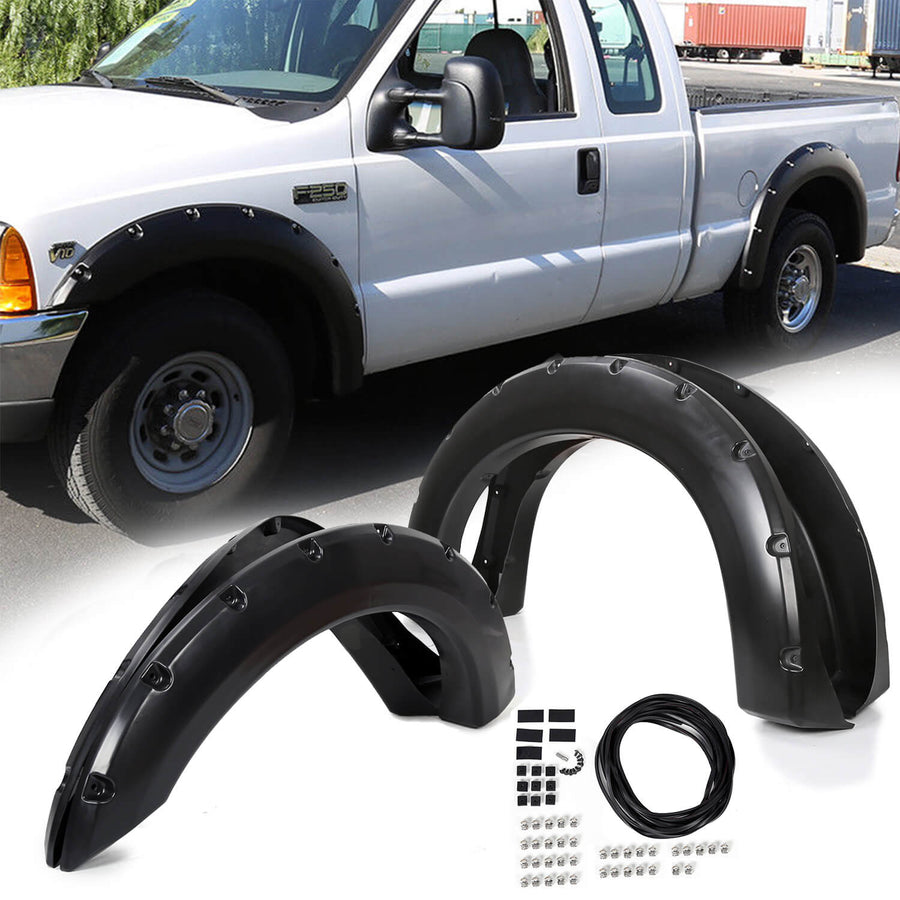 YIKATOO® Ford 1999-2007 F250 F350 Super Duty 4PC Pocket Rivet Style Fender Flares Black -junior