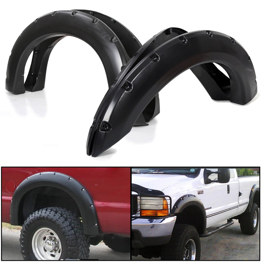 YIKATOO® Ford 1999-2007 F250 F350 Super Duty 4PC Pocket Rivet Style Fender Flares Black -junior