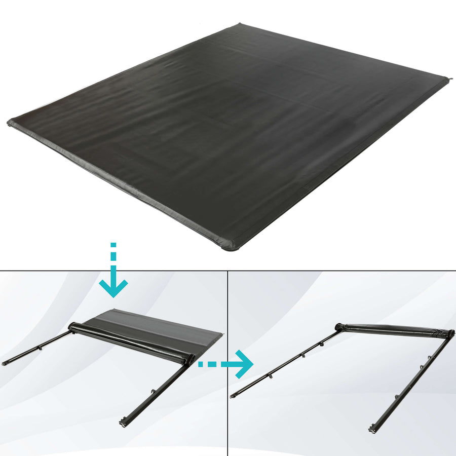YIKATOO® Roll-up Soft Truck Tonneau Cover Compatible with 2007-2014 GMC Sierra/Chevy Silverado 1500/2500HD/3500HD  with 6.5' Bed Black Sailcloth Fold -junior
