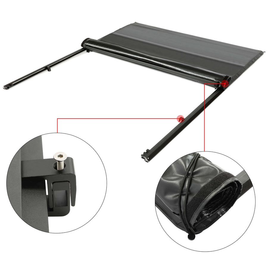 YIKATOO® Roll-up Soft Truck Tonneau Cover Compatible with 2007-2014 GMC Sierra/Chevy Silverado 1500/2500HD/3500HD  with 6.5' Bed Black Sailcloth Fold -junior
