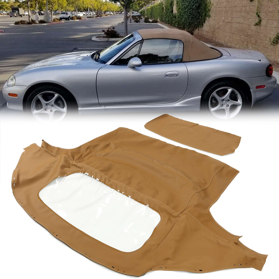 YIKATOO® Convertible Soft Top & Plastic Window Tan Cabrio For 1990-03 04 2005 Mazda Miata -junior