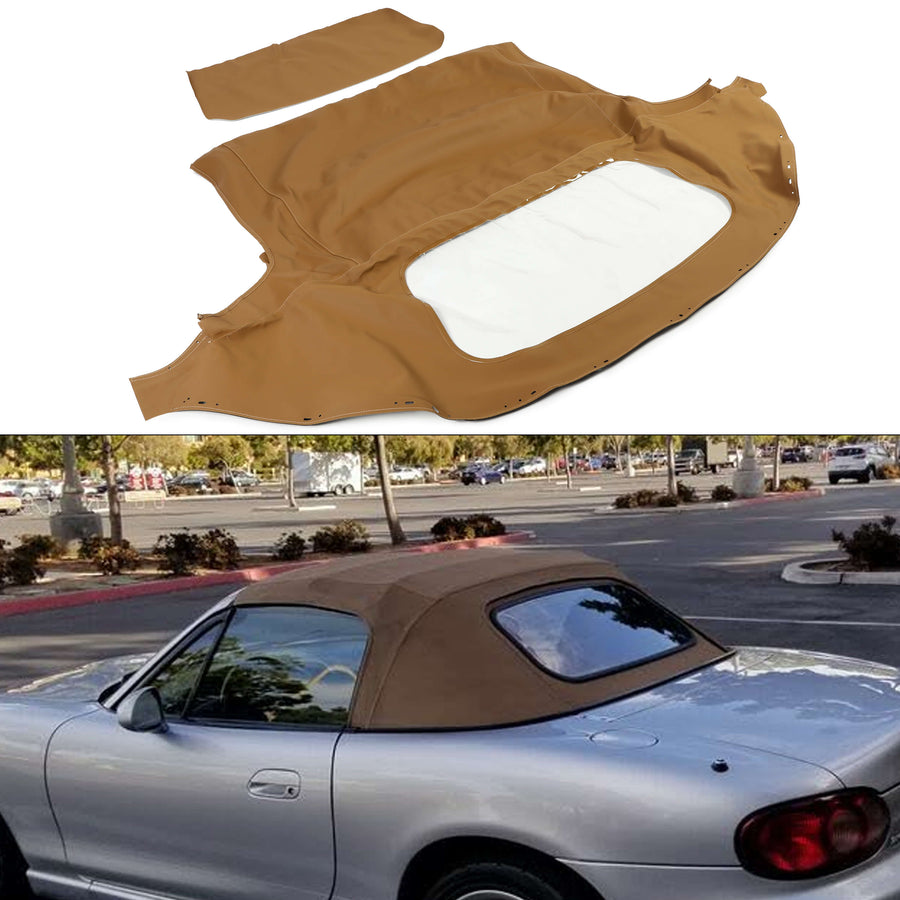 YIKATOO® Convertible Soft Top & Plastic Window Tan Cabrio For 1990-03 04 2005 Mazda Miata -junior