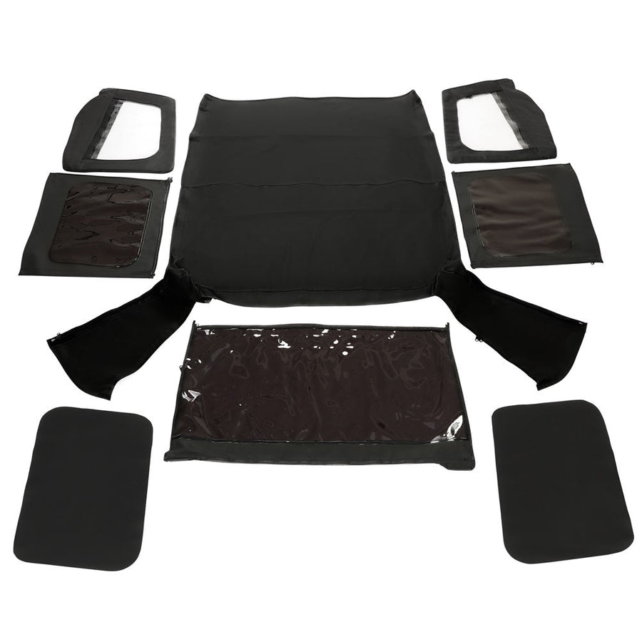 YIKATOO® Convertible Soft Top Roof Compatible with 1988-1995 Jeep Wrangler YJ with Factory Squared Style Upper Doors ONLY - w/Upper Door Skins and Back Window Black Canvas 2 door -junior