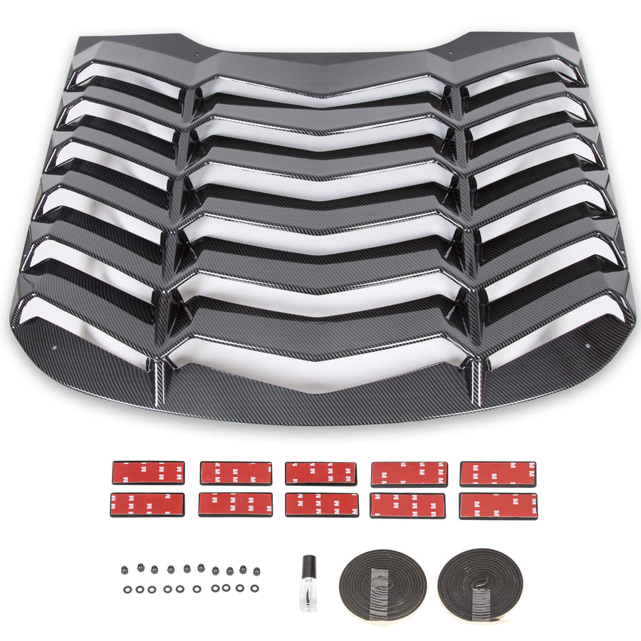 YIKATOO® Rear Window Scoop Louvers Windshield Rear Sun Shade Cover GT Lambo Style Compatible with 2015-2020 Mustang - Carbon Fiber Painted -junior