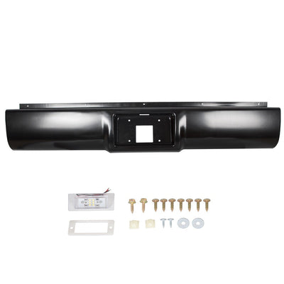 YIKATOO® Rear Steel Roll Pan bumper License Plate W/Lights W/screws W/ Plate Box Compatible With 1988-1998 Chevrolet Silverado / GMC Sierra C/K Series -junior