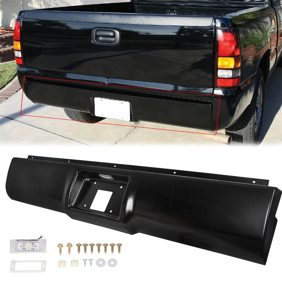 YIKATOO® Rear Steel Roll Pan bumper License Plate W/Lights W/screws W/ Plate Box Compatible With 1988-1998 Chevrolet Silverado / GMC Sierra C/K Series -junior