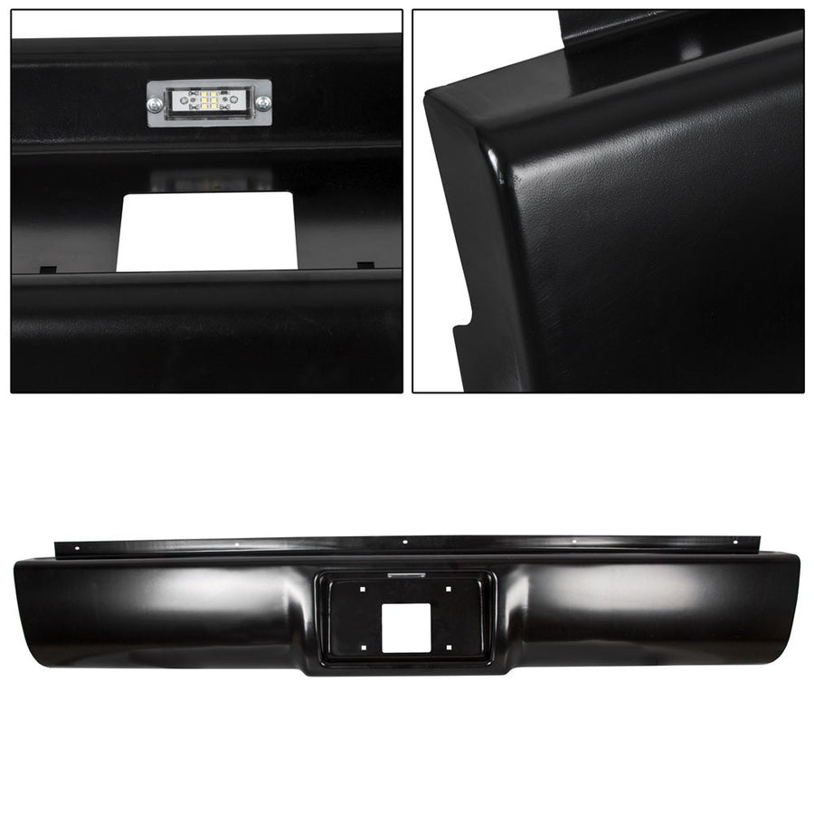 YIKATOO® Rear Steel Roll Pan bumper License Plate W/Lights W/screws W/ Plate Box Compatible With 1988-1998 Chevrolet Silverado / GMC Sierra C/K Series -junior