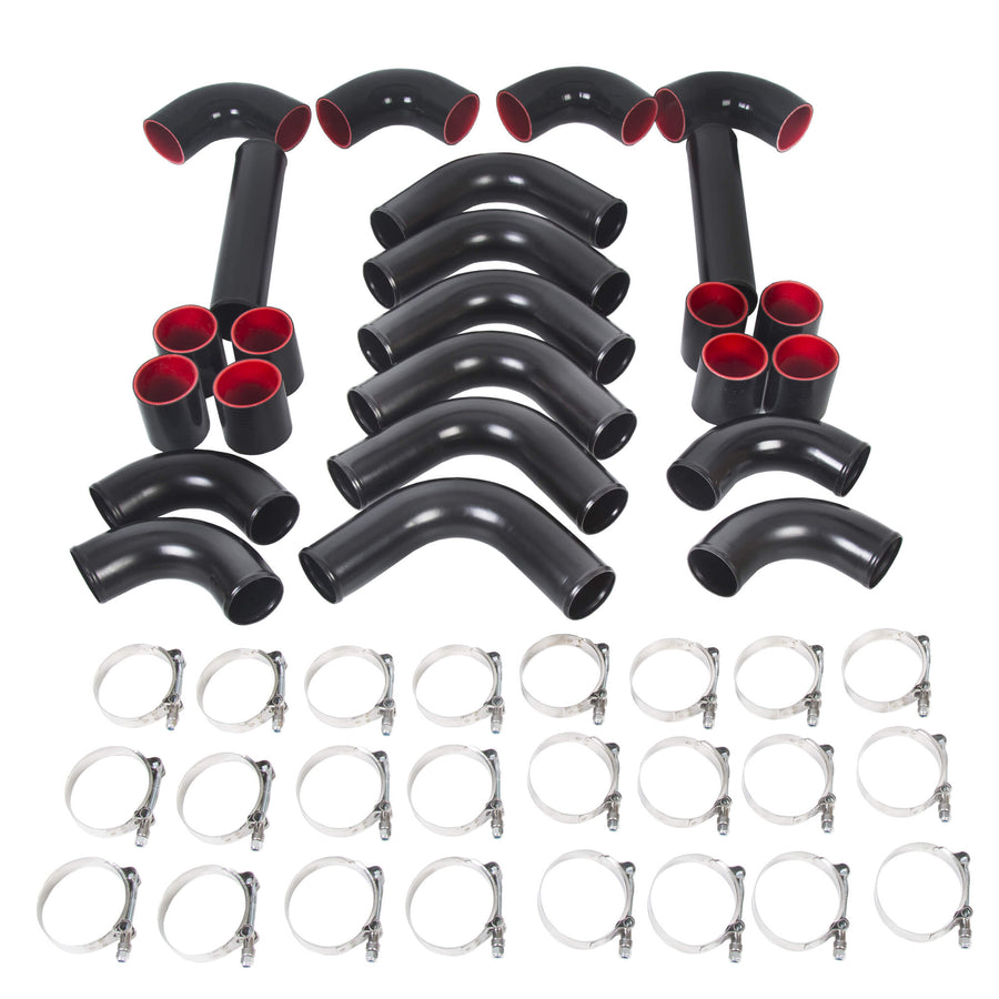 YIKATOO® 12 Piece 2.5 Inches Intercooler Black Piping Kit +T-Bolt Clamps +Blk Silicone Couplers-junior