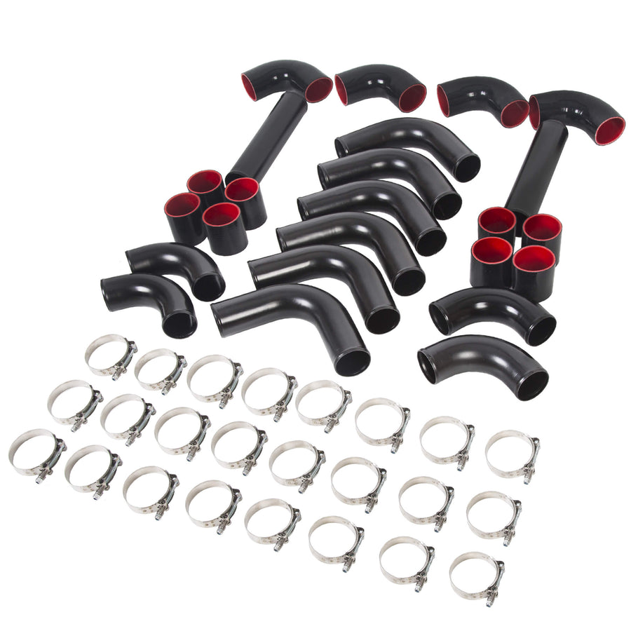 YIKATOO® 12 Piece 2.5 Inches Intercooler Black Piping Kit +T-Bolt Clamps +Blk Silicone Couplers-junior