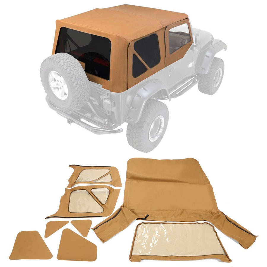 YIKATOO® Soft top Replacement, 1997-2006, Tinted Windows, Spice Leather For Jeep Wrangler TJ -junior