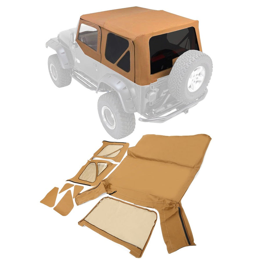 YIKATOO® Soft top Replacement, 1997-2006, Tinted Windows, Spice Leather For Jeep Wrangler TJ -junior