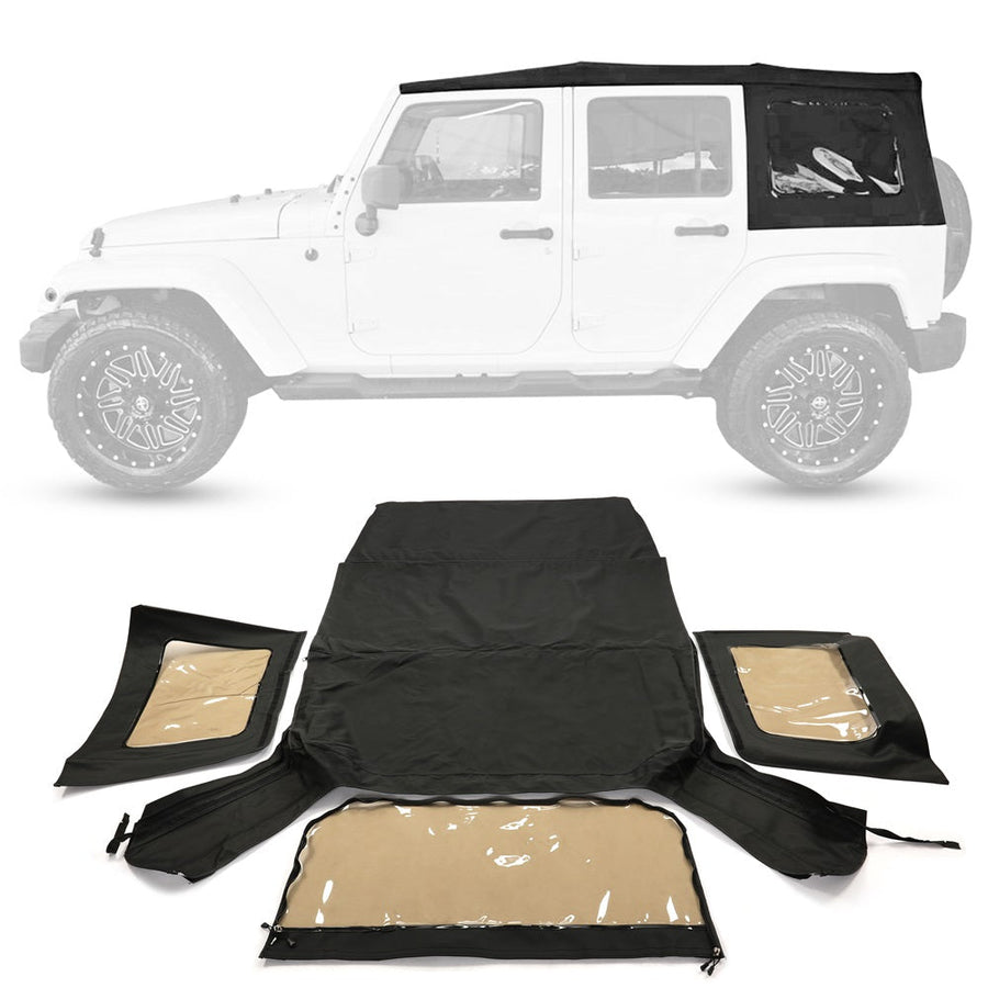 YIKATOO® Black Canvas Soft Top with Tinted Window Compatible with 2010-2018 JK Wrangler Unlimited JKU Rubicon Unlimited 4-door -junior