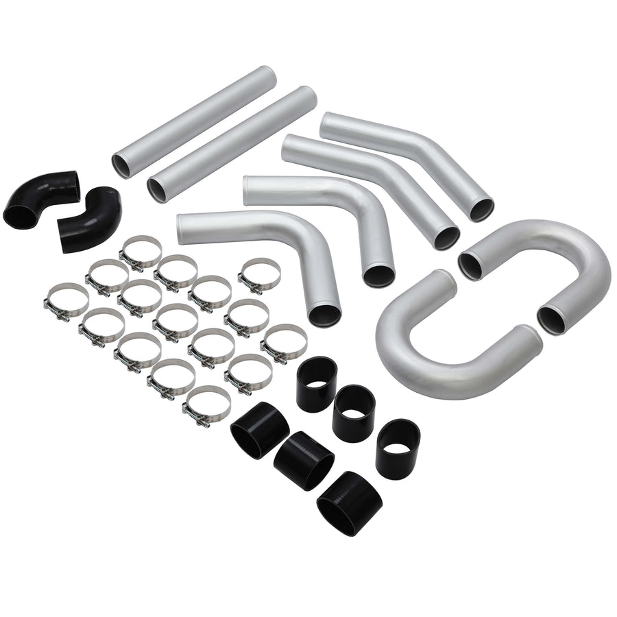 YIKATOO® Universal 3 Inches 76mm Turbo Polished Aluminum Silver Intercooler Pipe Kit Hose Clamp-junior