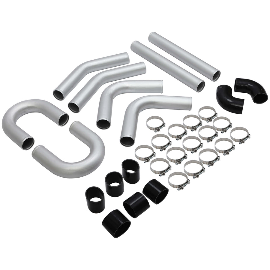 YIKATOO® Universal 3 Inches 76mm Turbo Polished Aluminum Silver Intercooler Pipe Kit Hose Clamp-junior