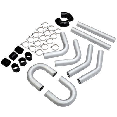 YIKATOO® Universal 3 Inches 76mm Turbo Polished Aluminum Silver Intercooler Pipe Kit Hose Clamp-junior