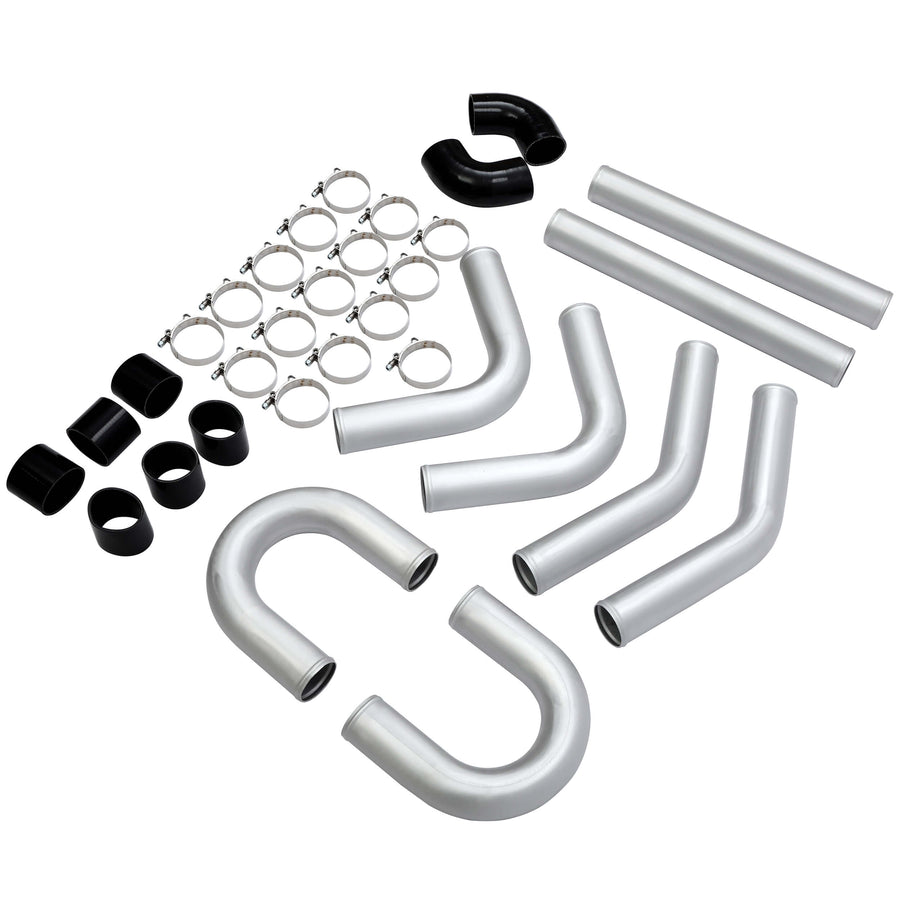 YIKATOO® Universal 3 Inches 76mm Turbo Polished Aluminum Silver Intercooler Pipe Kit Hose Clamp-junior