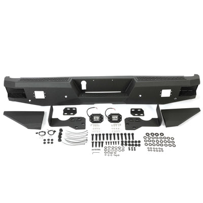 YIKATOO® Off-road Rear Bumper Compatible with 2014-2021 Toyota Tundra 2WD/4WD with 2 LED Lights Powder Coated Steel -junior