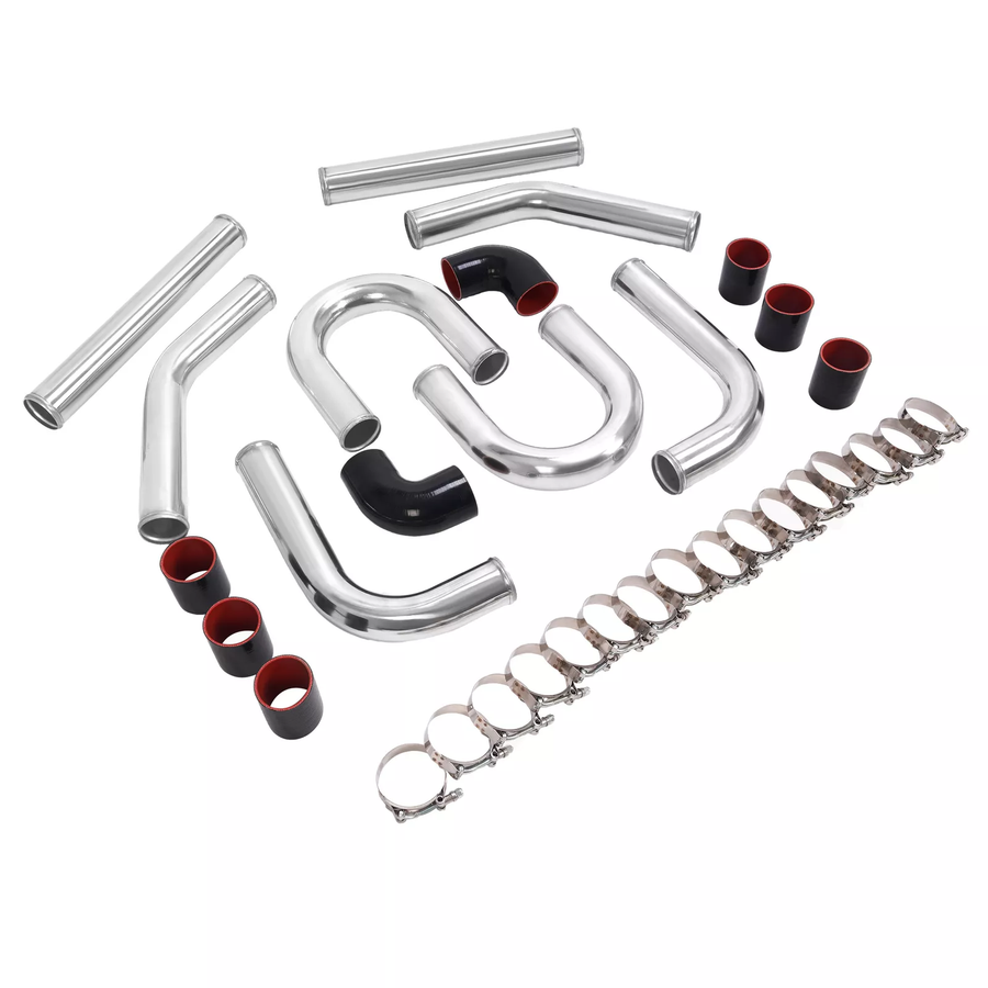 2.5 Inches 63mm Universal Aluminum Turbo Intercooler Pipe Kit + Silicone Hose + Clamp-junior