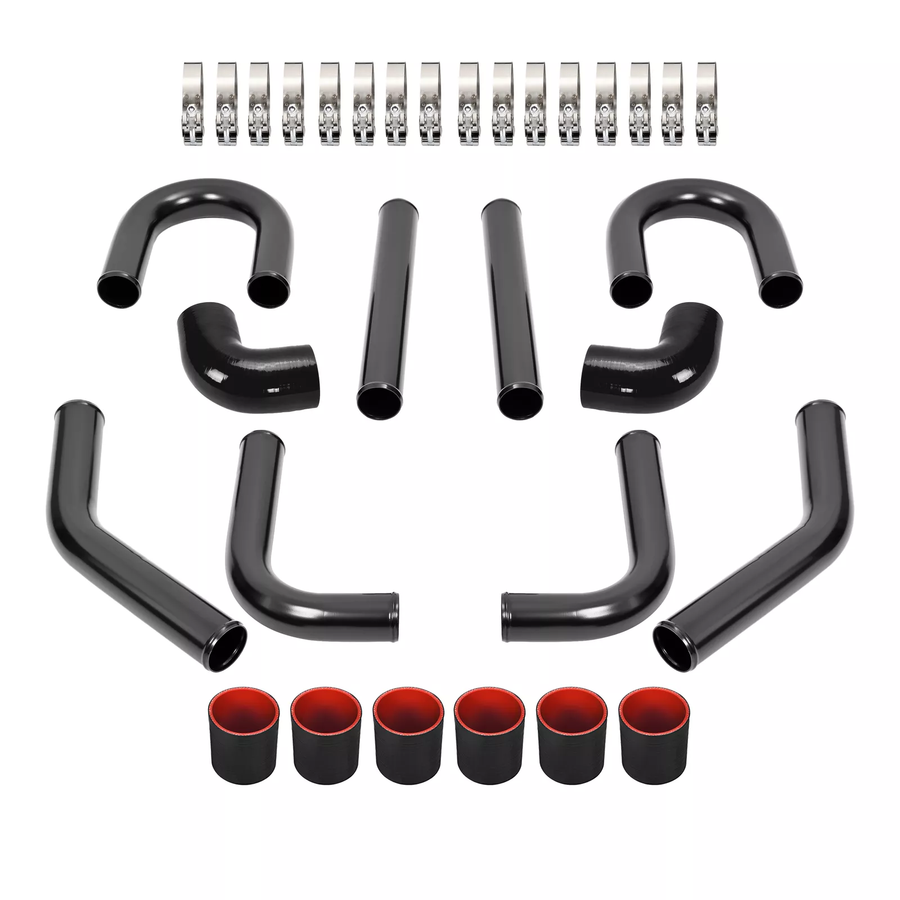 2.5 Inches 63mm Universal Aluminum Turbo Intercooler Pipe Kit + Silicone Hose + Clamp-junior