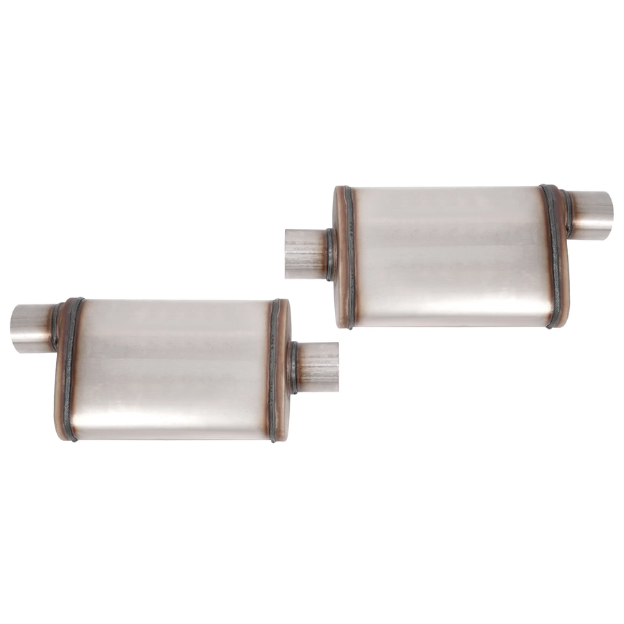 2PCS Stainless Steel Universal Street Mufflers 3 Inches Center In / 3 Inches Offset Out-junior