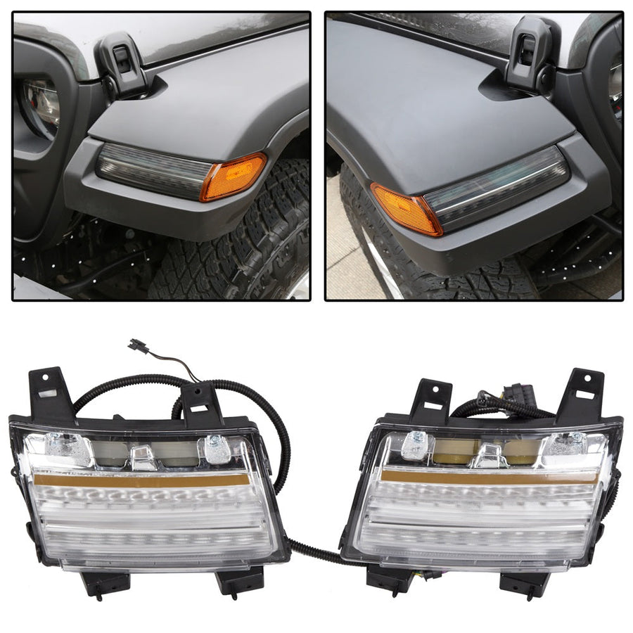 YIKATOO® Clear LED Fender Daytime Running Turn Signal Lights For 2018-2020 Jeep Wrangler JL -junior