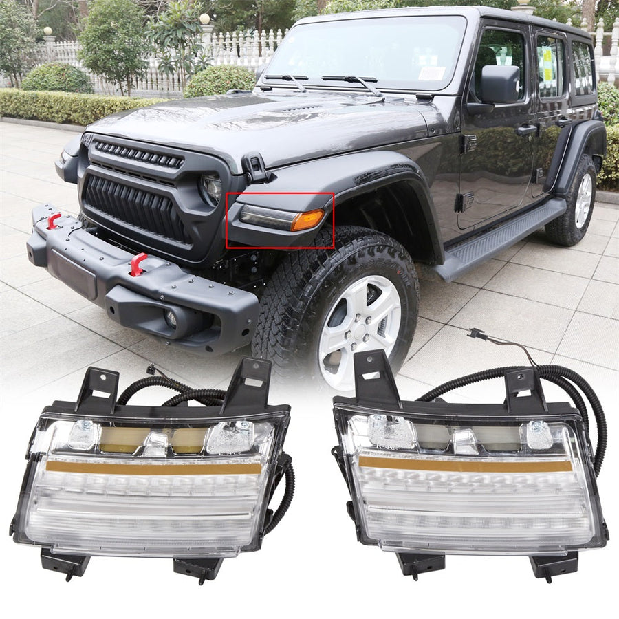 YIKATOO® Clear LED Fender Daytime Running Turn Signal Lights For 2018-2020 Jeep Wrangler JL -junior