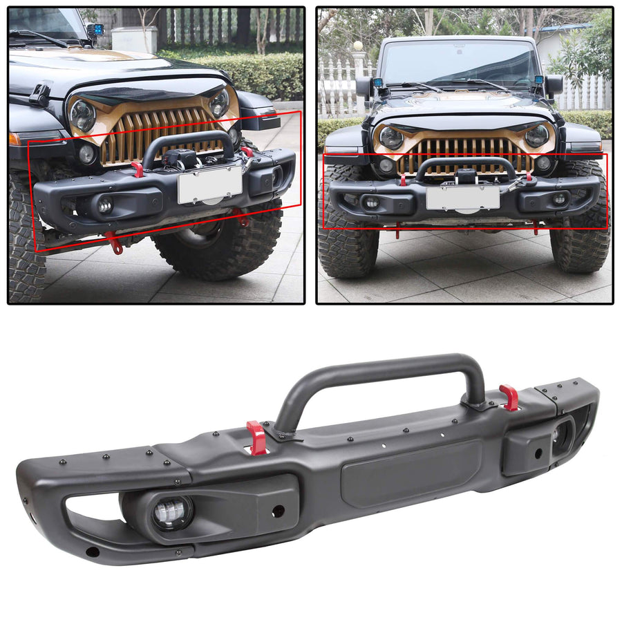 YIKATOO® Front Bumper for 2018-2020 Jeep Wrangler JL Rubicon &2020 Gladiator w/LED Fog Lights -  junior