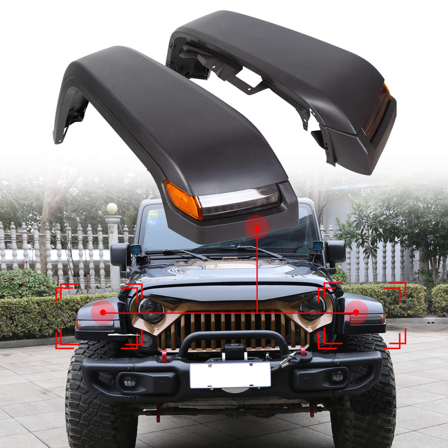 YIKATOO® Front Fender Flares with Lights & Inner Liners for 2007-2018 Jeep Wrangler JK -  junior