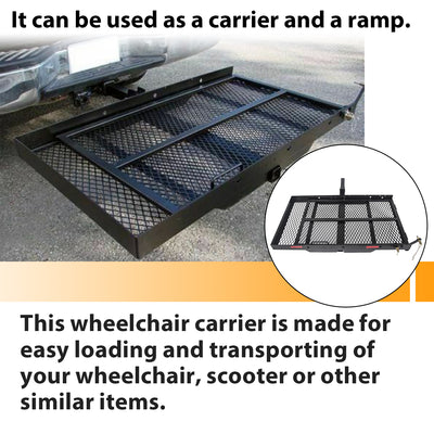 HECASA Folding Carrier Hitch Scooter and Wheelchair Carrier 500lbs Mounted Cargo Rack with Loading Ramp
