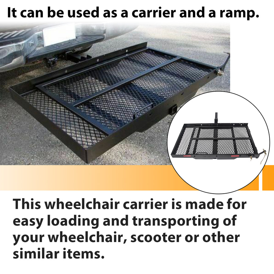 HECASA Folding Carrier Hitch Scooter and Wheelchair Carrier 500lbs Mounted Cargo Rack with Loading Ramp
