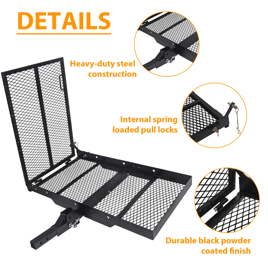 HECASA Folding Carrier Hitch Scooter and Wheelchair Carrier 500lbs Mounted Cargo Rack with Loading Ramp